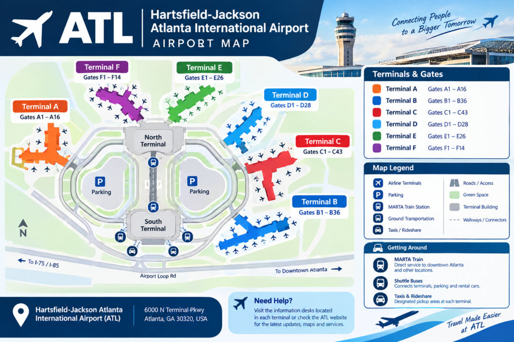 ATL Airport Map – Atlanta Airport Terminal, Concourse & Gate Map